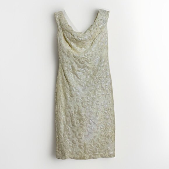 Lauren Ralph Lauren Metallic Ivory Sheath Dress Sz 10 AJ1002 Elegant Old Money - Picture 2 of 6